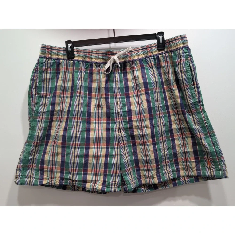 Polo‎ Ralph Lauren Men Plaid Swim Trunks in a Multi-Color Check Pattern 3XB BIG